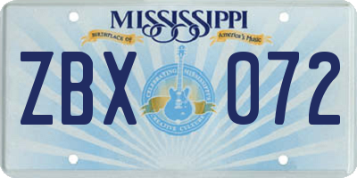 MS license plate ZBX072