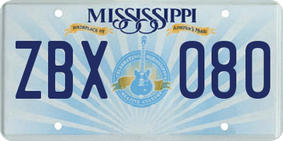 MS license plate ZBX080