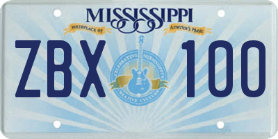 MS license plate ZBX100