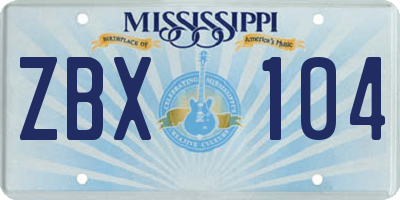 MS license plate ZBX104
