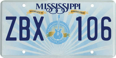 MS license plate ZBX106