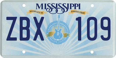 MS license plate ZBX109