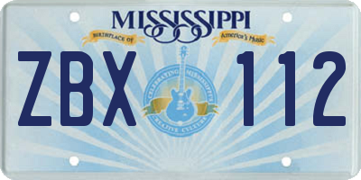 MS license plate ZBX112