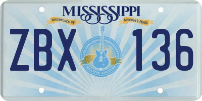 MS license plate ZBX136
