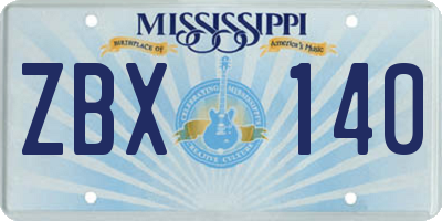 MS license plate ZBX140