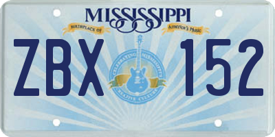 MS license plate ZBX152