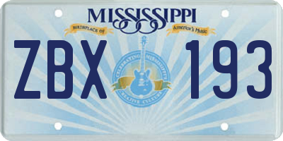 MS license plate ZBX193