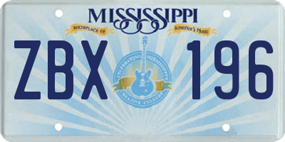 MS license plate ZBX196