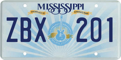 MS license plate ZBX201