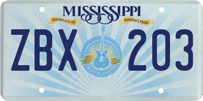 MS license plate ZBX203