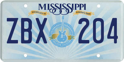 MS license plate ZBX204