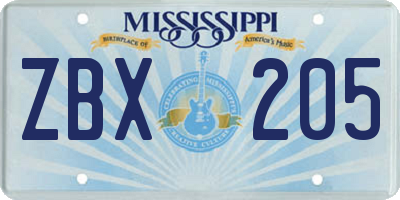 MS license plate ZBX205