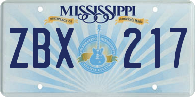 MS license plate ZBX217