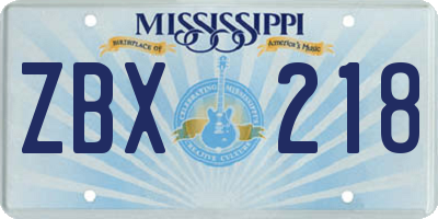 MS license plate ZBX218