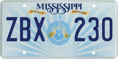 MS license plate ZBX230