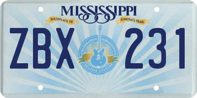 MS license plate ZBX231