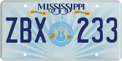MS license plate ZBX233