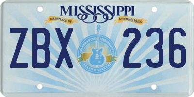MS license plate ZBX236