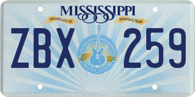 MS license plate ZBX259