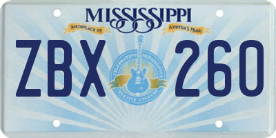 MS license plate ZBX260