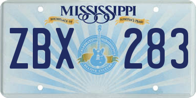 MS license plate ZBX283