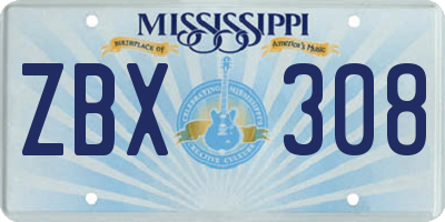 MS license plate ZBX308