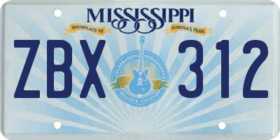 MS license plate ZBX312