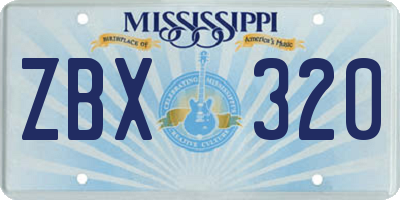 MS license plate ZBX320