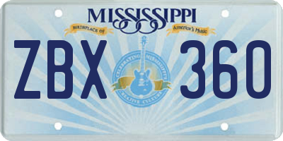 MS license plate ZBX360