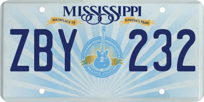 MS license plate ZBY232