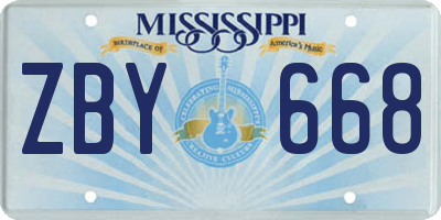 MS license plate ZBY668