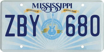 MS license plate ZBY680