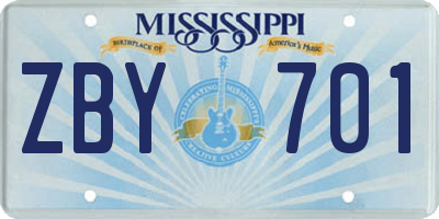 MS license plate ZBY701