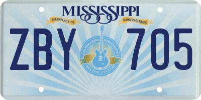 MS license plate ZBY705