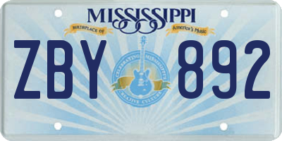 MS license plate ZBY892