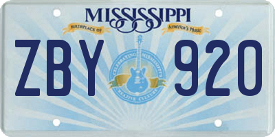 MS license plate ZBY920