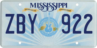 MS license plate ZBY922