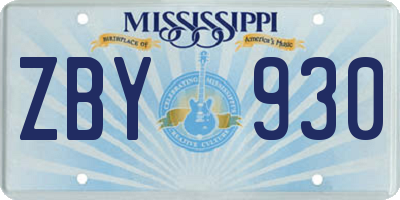 MS license plate ZBY930