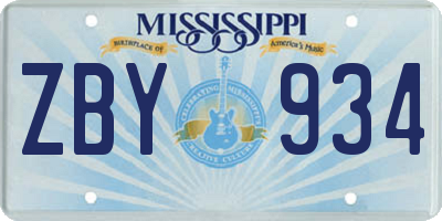 MS license plate ZBY934
