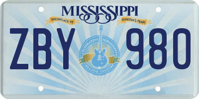 MS license plate ZBY980