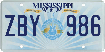 MS license plate ZBY986