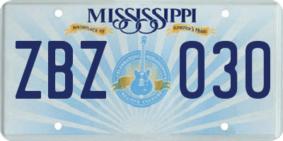 MS license plate ZBZ030