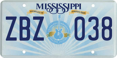 MS license plate ZBZ038