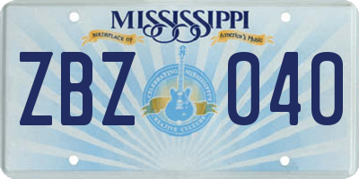 MS license plate ZBZ040