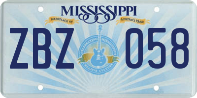 MS license plate ZBZ058