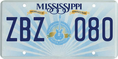 MS license plate ZBZ080