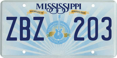 MS license plate ZBZ203