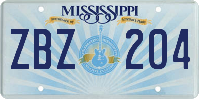 MS license plate ZBZ204