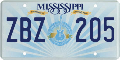 MS license plate ZBZ205