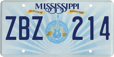 MS license plate ZBZ214